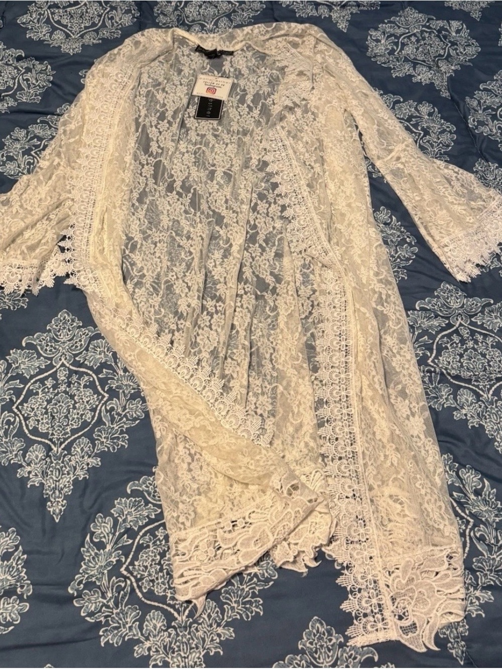 Polly & Esther Ivory Floral Lace Duster Cardigan